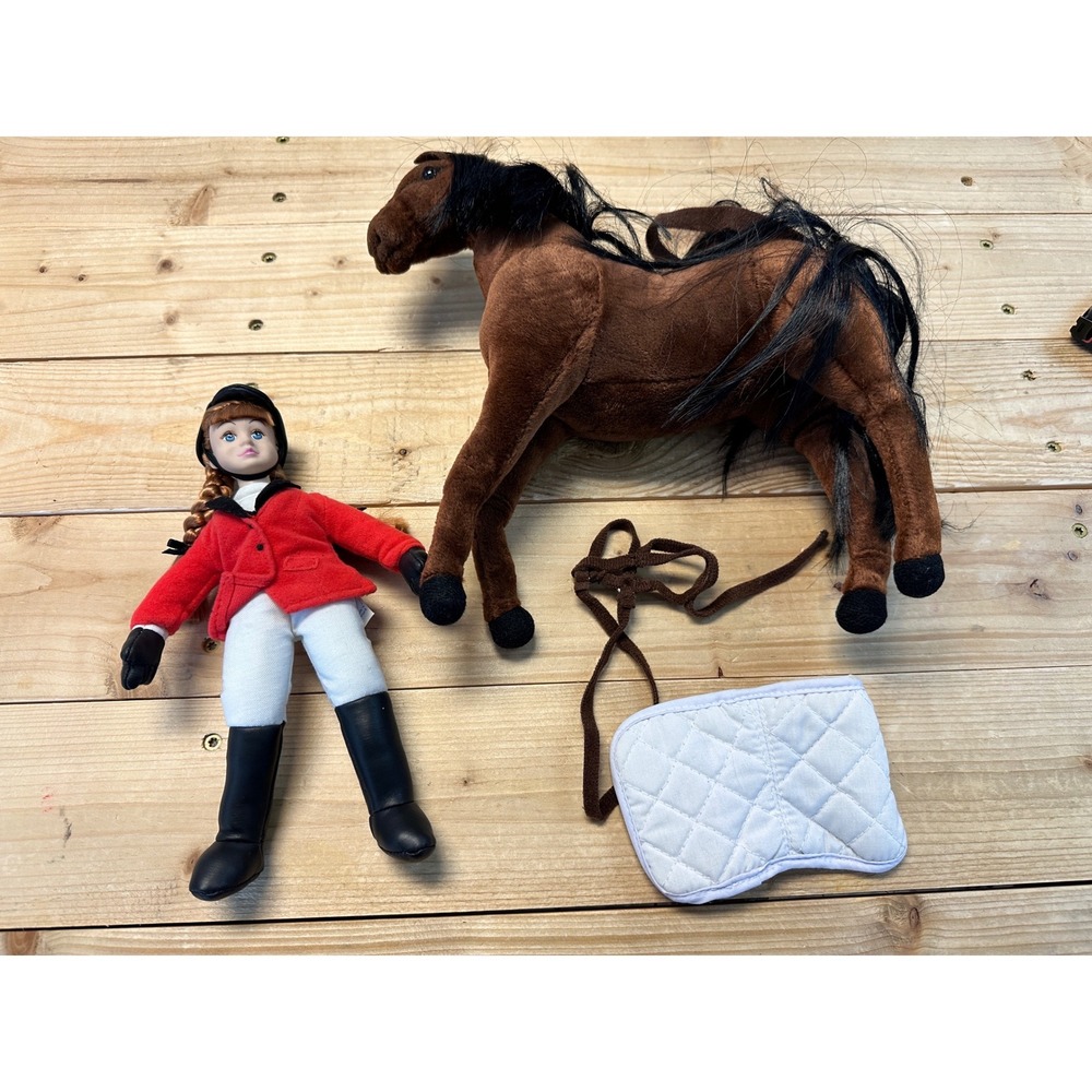 Equestrian Rider Doll‎ and Plush Horse Set with Red Jacket and Accessories